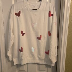 Mary Square White Sequin Heart Sweatshirt